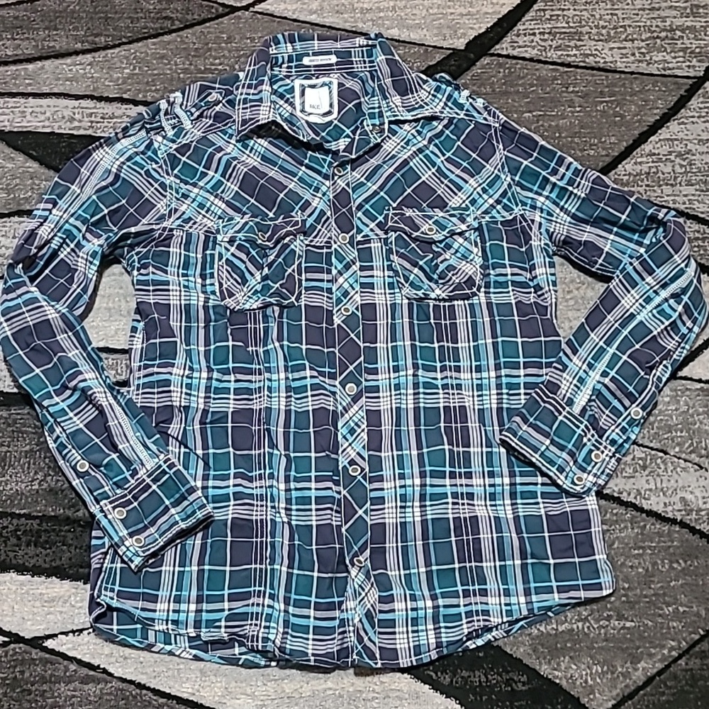 BKE SLIM-FIT STRETCH SNAP-BUTTON PLAID LONG-SLEEVE SHIRT